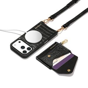 Luckycoin Magnet Wallet Crossbody Case | Black Croc - iPhone 17 Pro